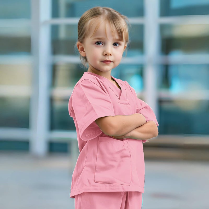 Mizzuco Doctor Costume for Kids Toddler Nurse Scrubs Halloween Dress Up Cosplay For Boys Girls 3-12 Years (Pink  XL-140CM/7-8yrs) - Image 4
